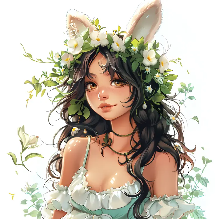 Cute Girl with Bunny Ears and Flower Crown