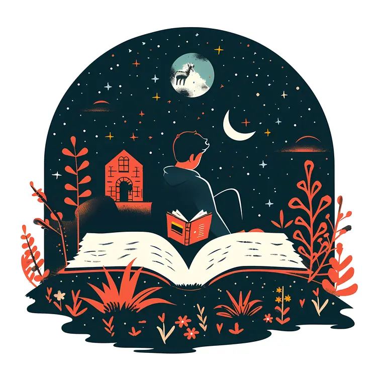 Open Book with Night Scene and Person