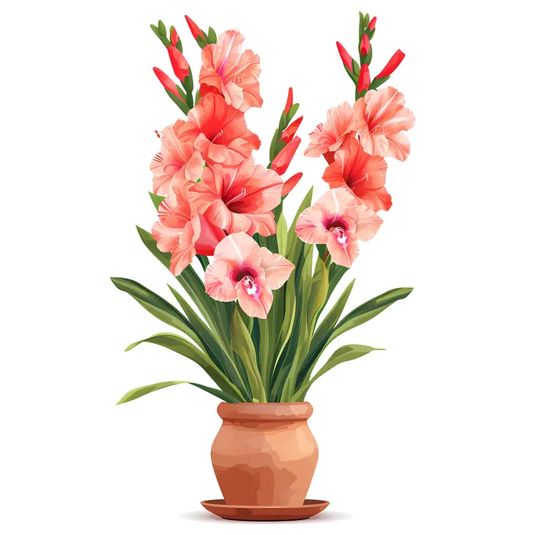 Pink Gladiolus in Terracotta Pot
