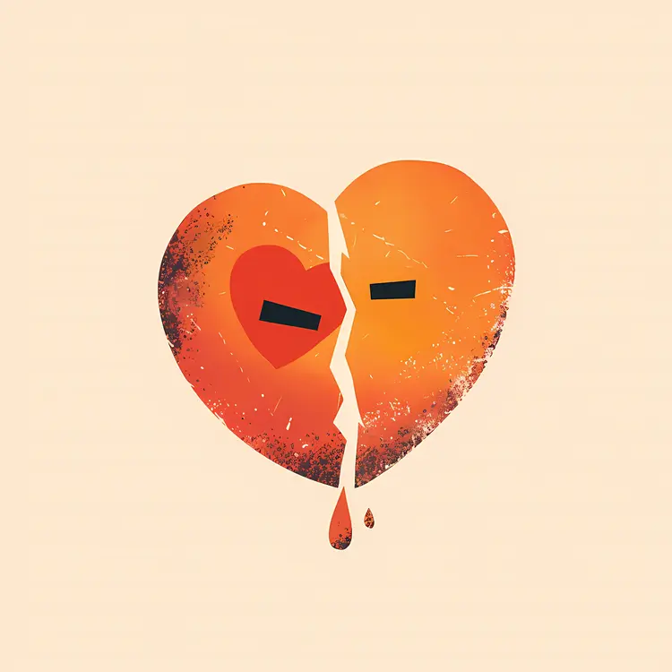 Cracked Orange Heart with Black Bars