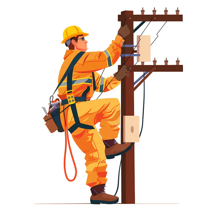 Electrician Working on Utility Pole