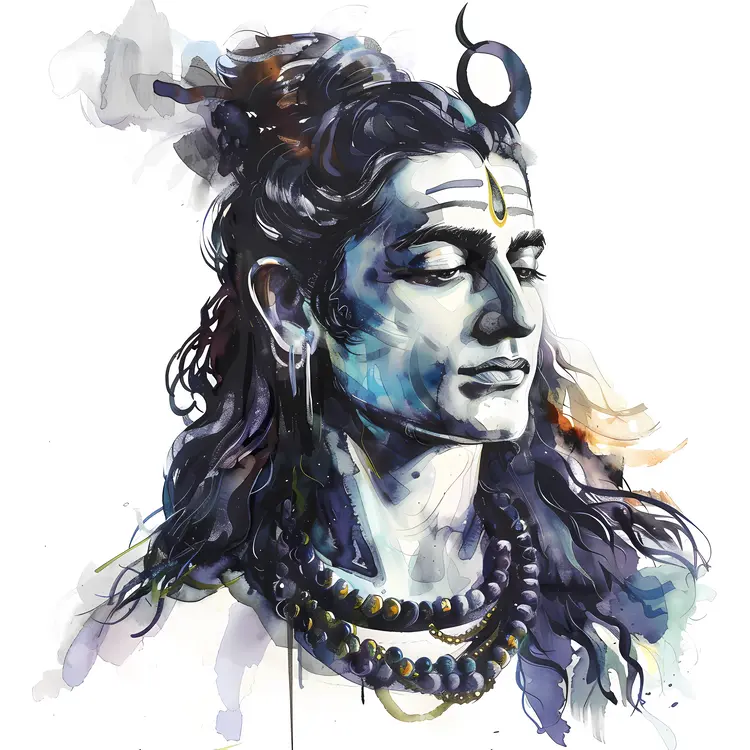 Watercolor Portrait of Lord Shiva