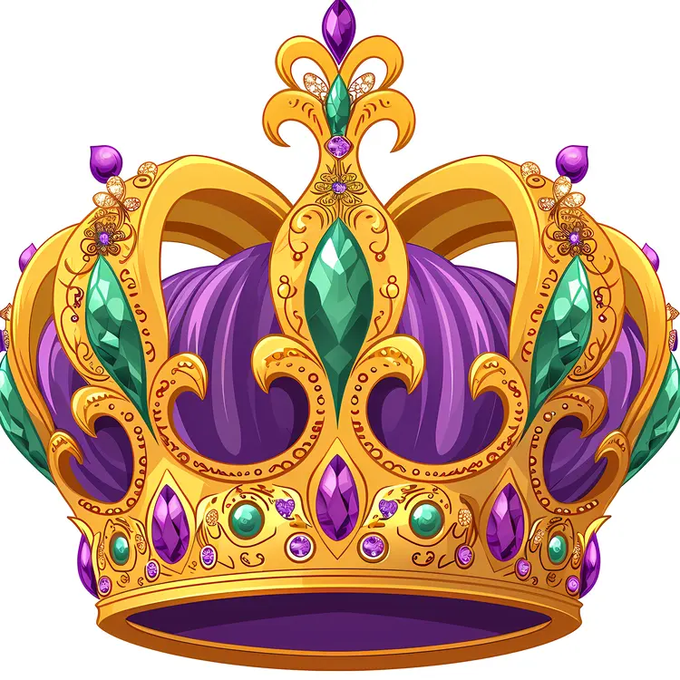 Golden Crown with Green Gems and Purple Accents