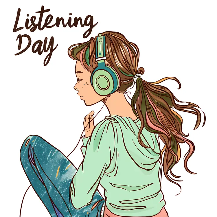 Girl with Headphones for Listening Day