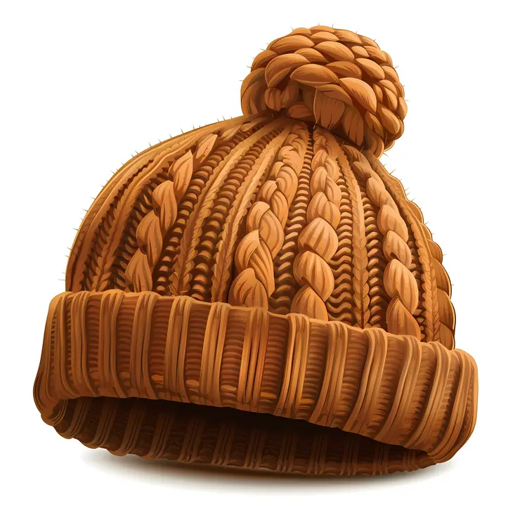 Brown Knit Hat with Pom-pom
