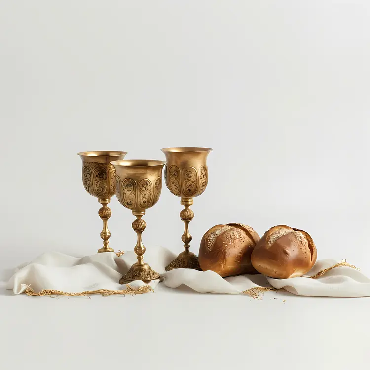 Golden Chalices and Bread with Cloth