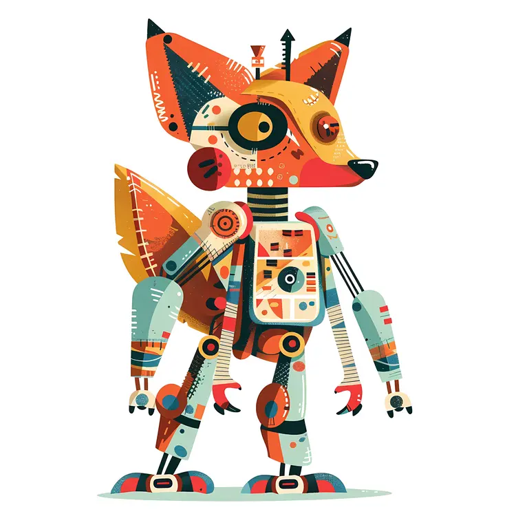 Colorful Fox Robot with Geometric Patterns