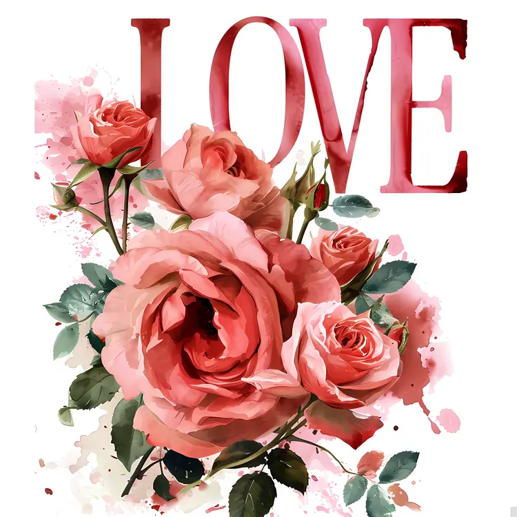 Pink LOVE with Watercolor Roses