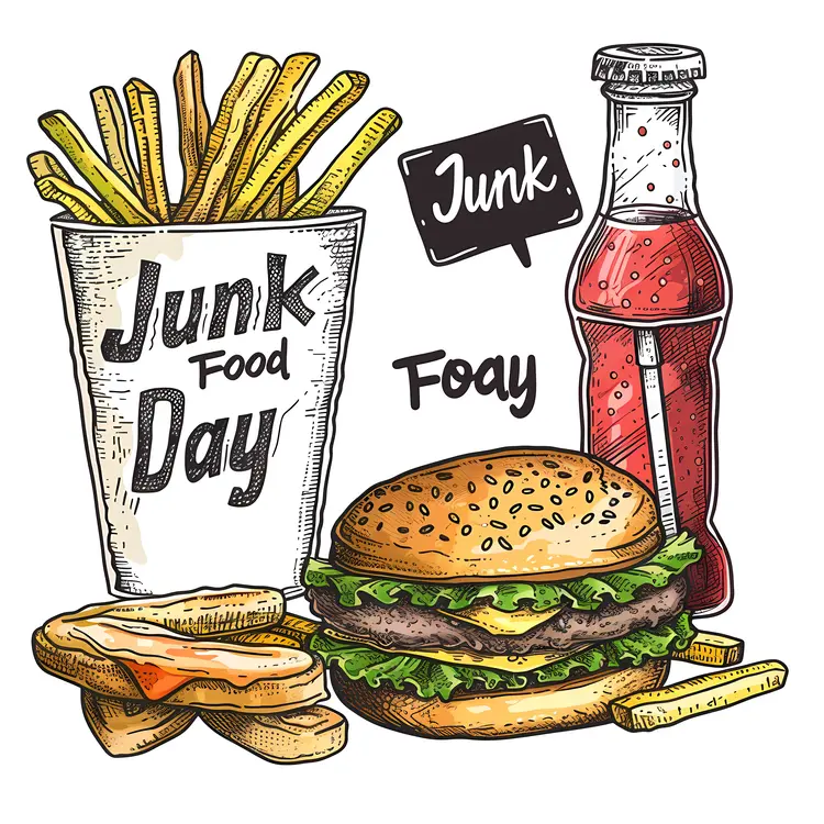 Junk Food Day Celebration with Burger and Fries