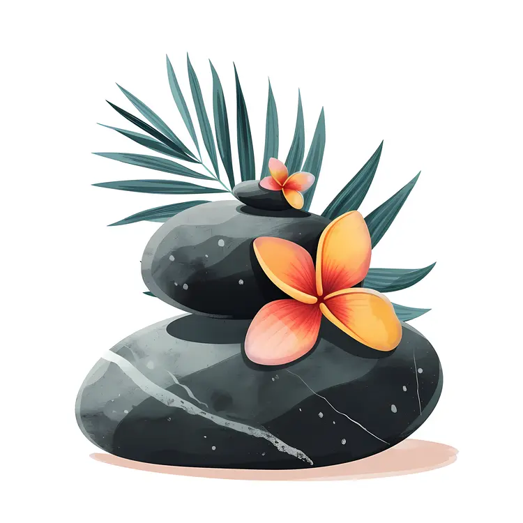 Zen Stacked Stones with Bright Flowers