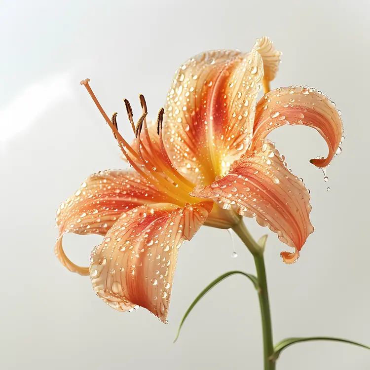 Peach Lily with Dew Drops