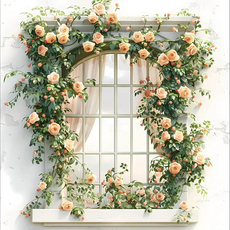 Beautiful Window with Peach Roses