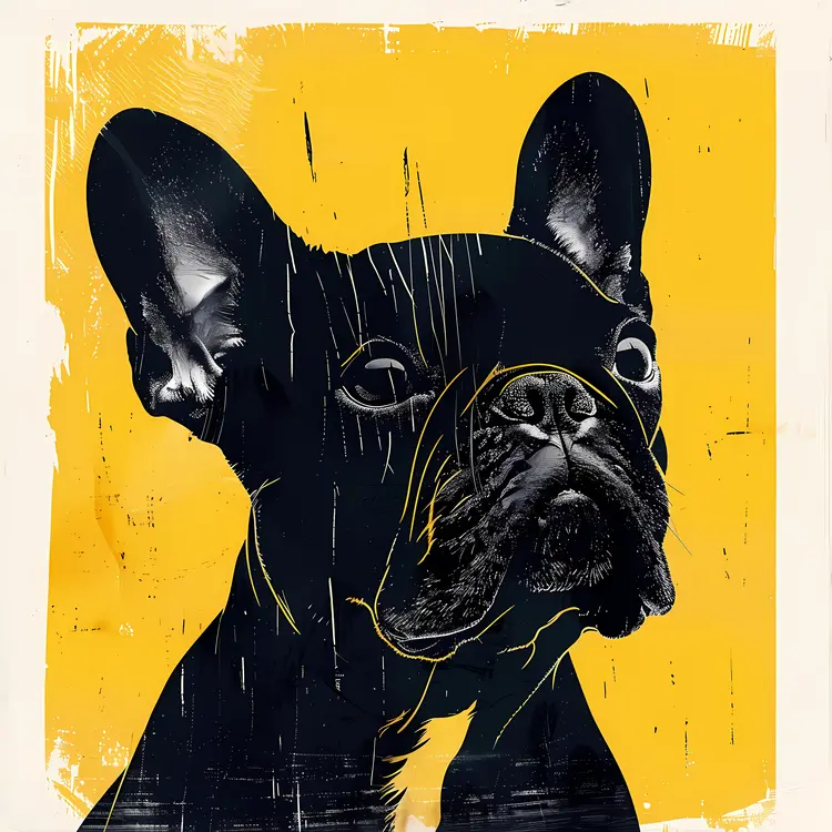 Black French Bulldog on Yellow Background