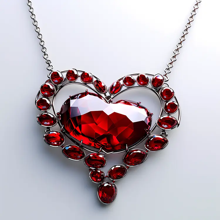 Silver Necklace with Red Heart Gemstone