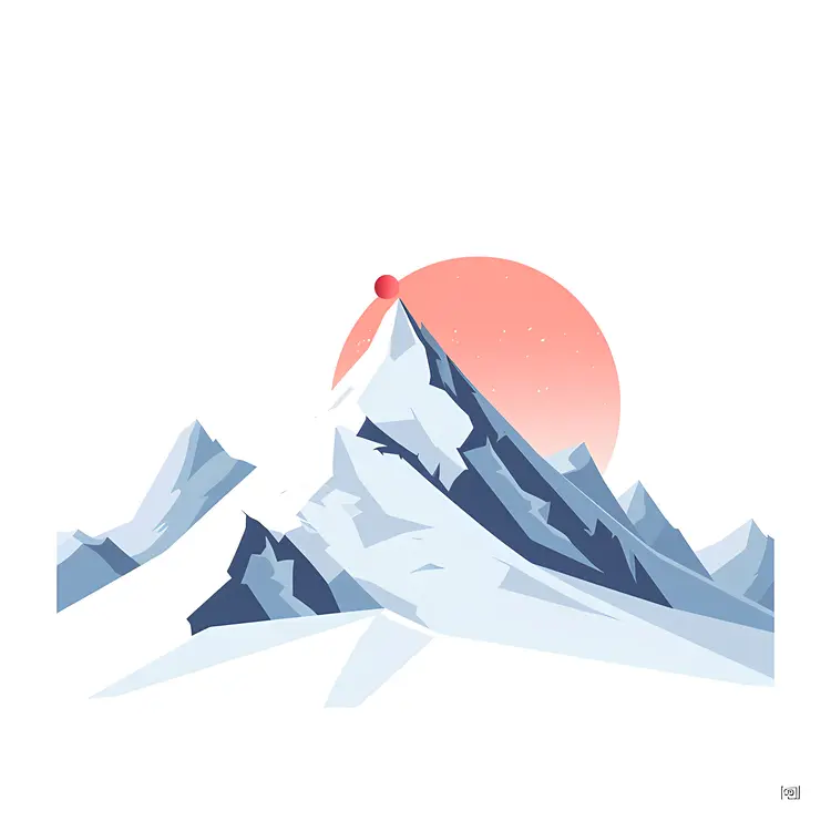 Snowy Mountain with Red Sun