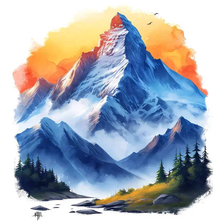 Snowy Mountain at Sunset