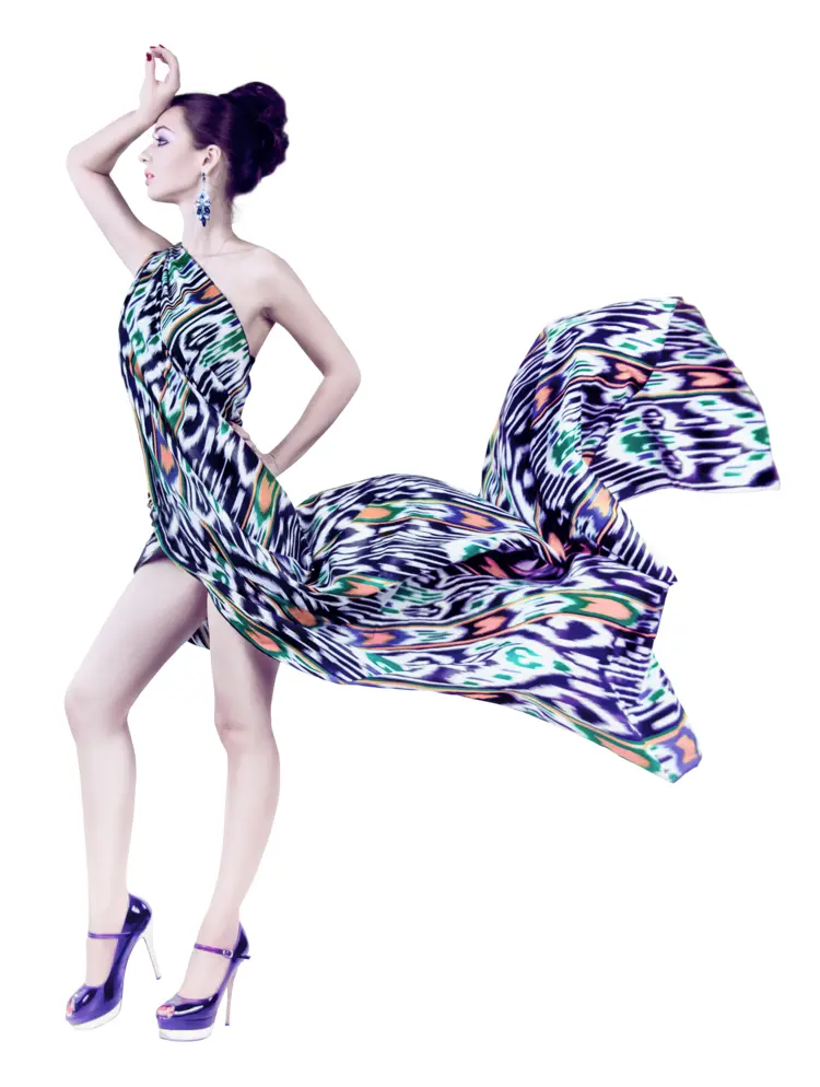 Fashion Model in Flowing Dress
