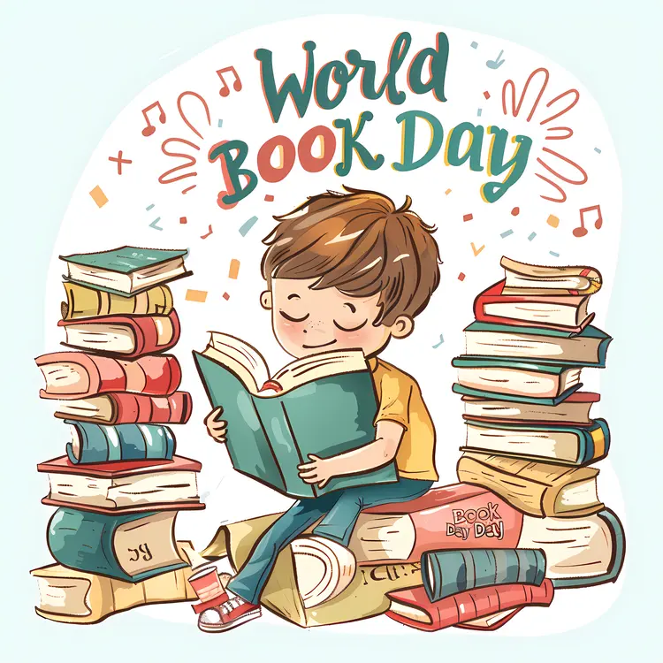 Boy Surrounded by Books for World Book Day