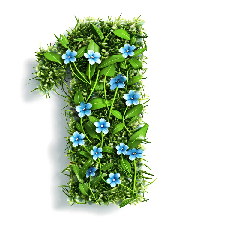 Number 1 with Blue Flowers and Green Leaves
