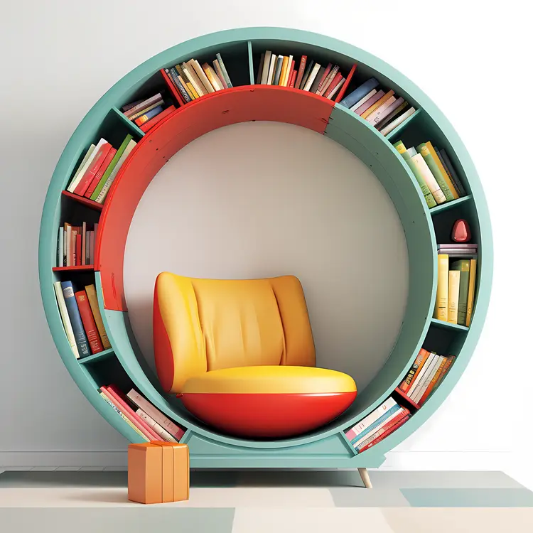 Circular Bookshelf with Armchair