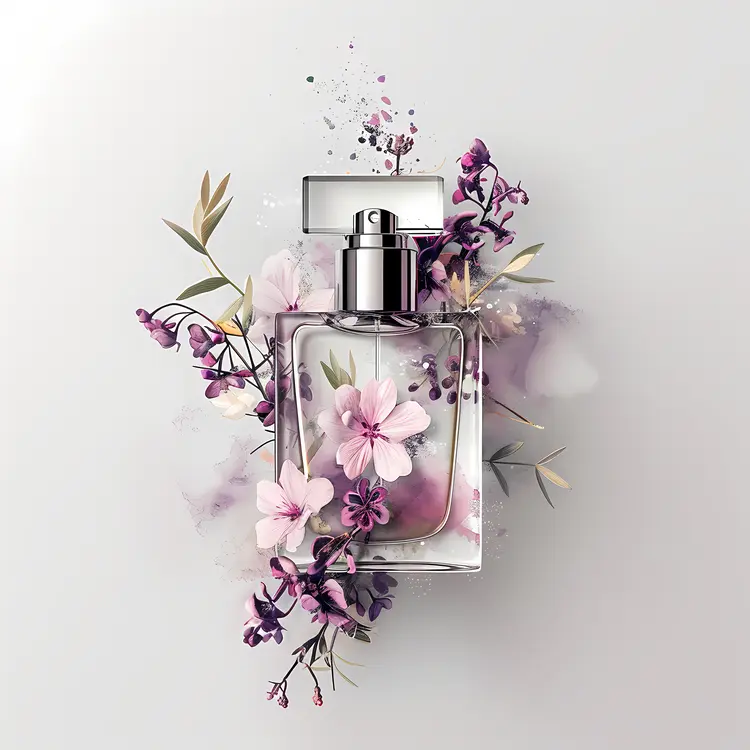 Perfume Bottle with Purple Flowers