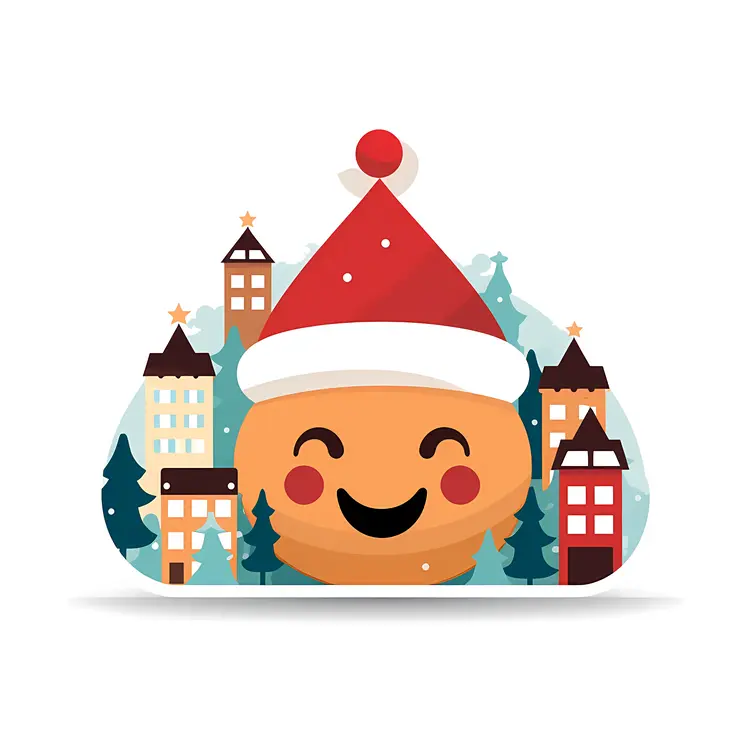 Smiling Santa Emoji with Festive Background