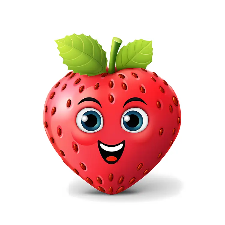 Happy Red Strawberry with Green Leaves
