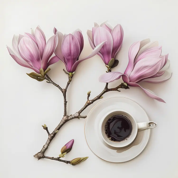 Magnolia Flowers with Coffee Cup