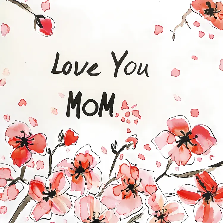 Love You Mom Cherry Blossom Card