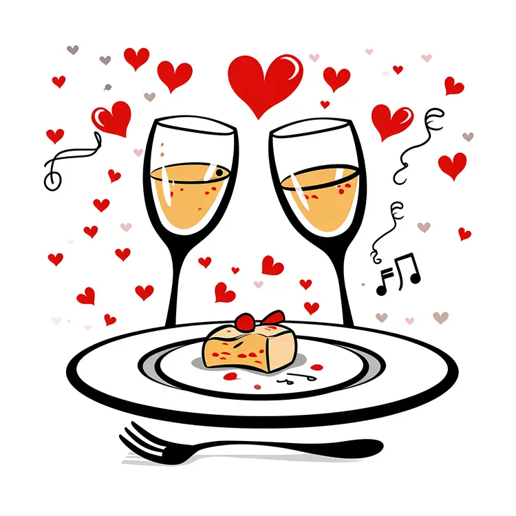 Wine Glasses with Hearts and Dessert