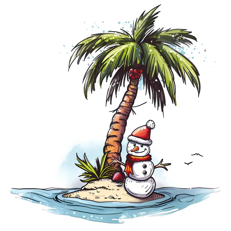 Snowman and Palm Tree in Tropical Christmas