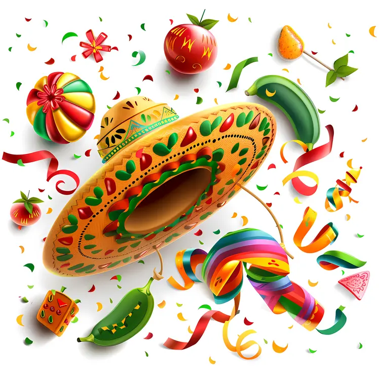 Colorful Mexican Sombrero with Fiesta Elements