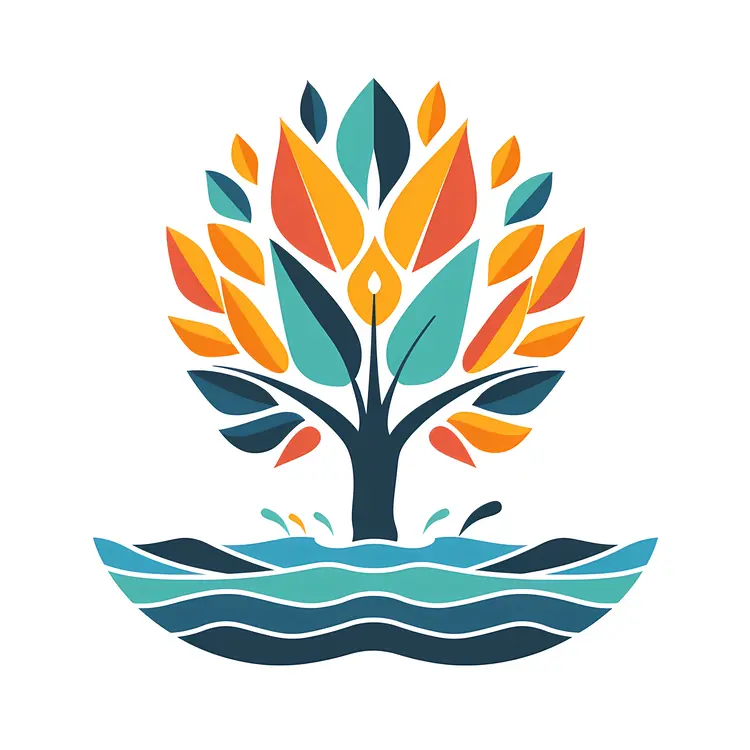 Colorful Tree with Water Waves