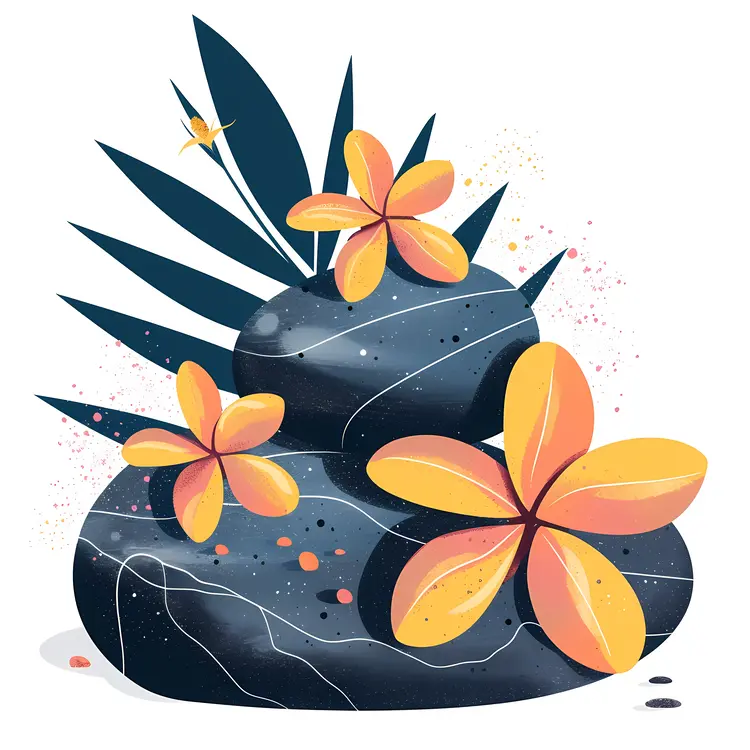 Zen Stacked Stones with Yellow Flowers