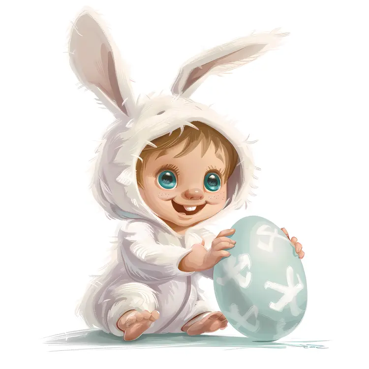 Smiling Baby Bunny with Easter Egg