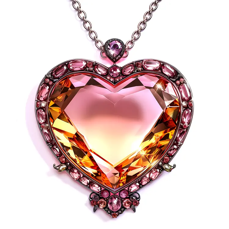 Beautiful Heart Pendant with Pink and Amber Gemstones