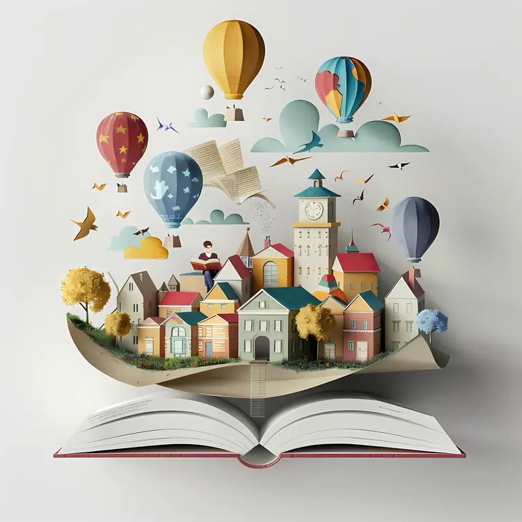 Village Storybook with Hot Air Balloons