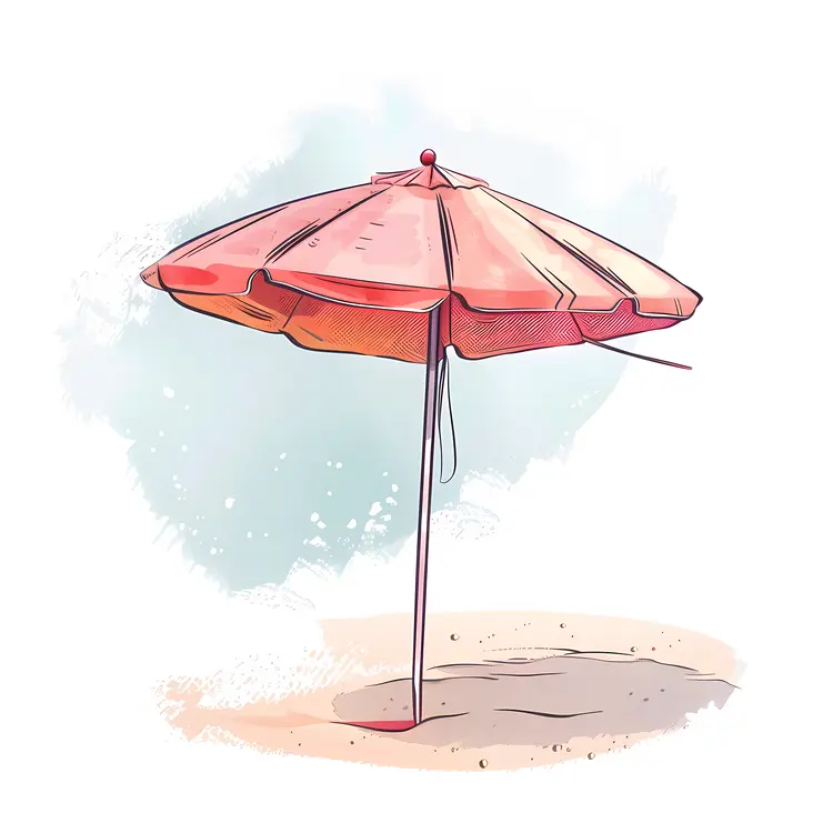Red Beach Umbrella on Sandy Beach