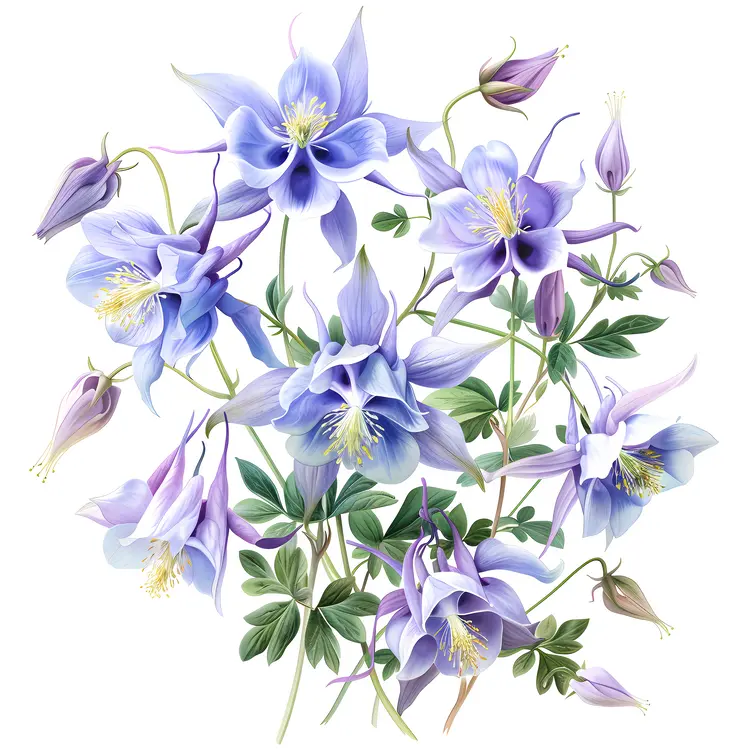 Beautiful Purple Flowers Botanical Illustration
