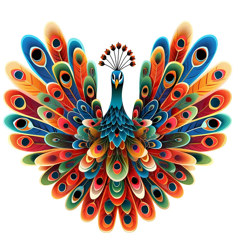 Colorful Peacock with Spread Feathers