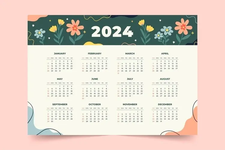 Floral 2024 Calendar with Horizontal Layout