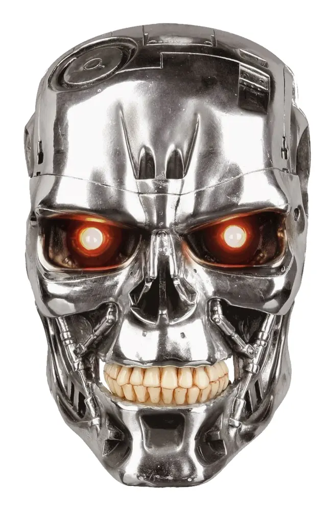 Shiny Robot Skull with Glowing Eyes