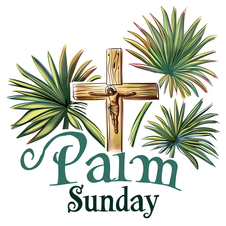 Palm Sunday with Crucifix and Palm Leaves