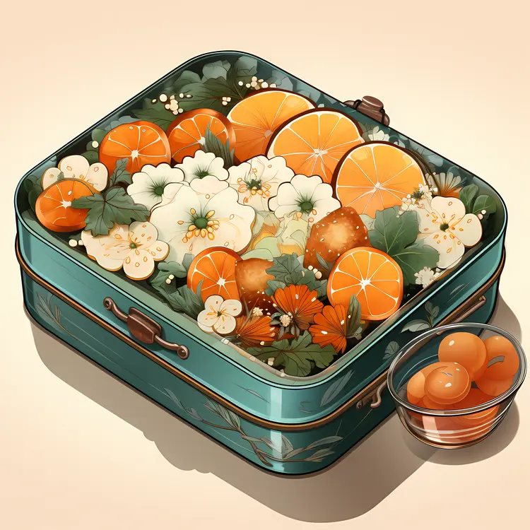 Healthy Bento Box with Fruits and Flowers