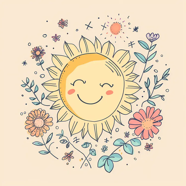 Smiling Sun with Flowers