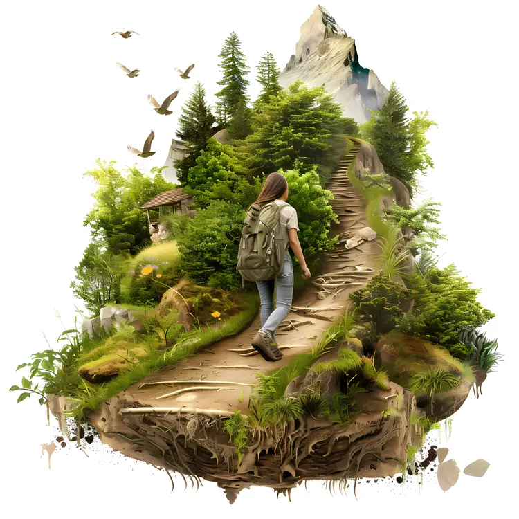 Hiking in Nature with Mountain View