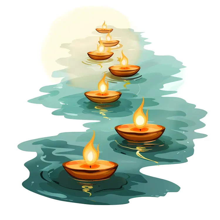 Floating Candles on Water with Sunlight