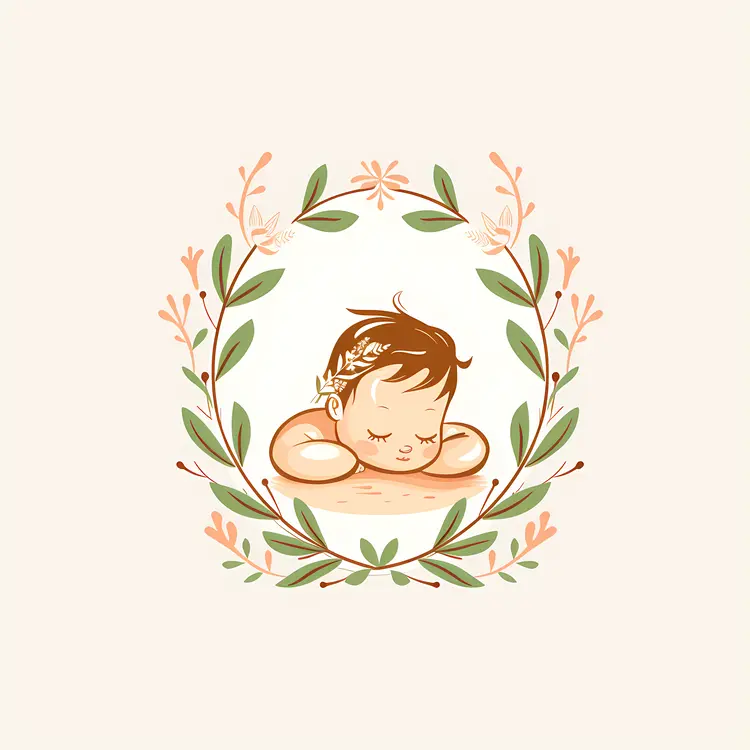 Sleeping Baby with Floral Wreath