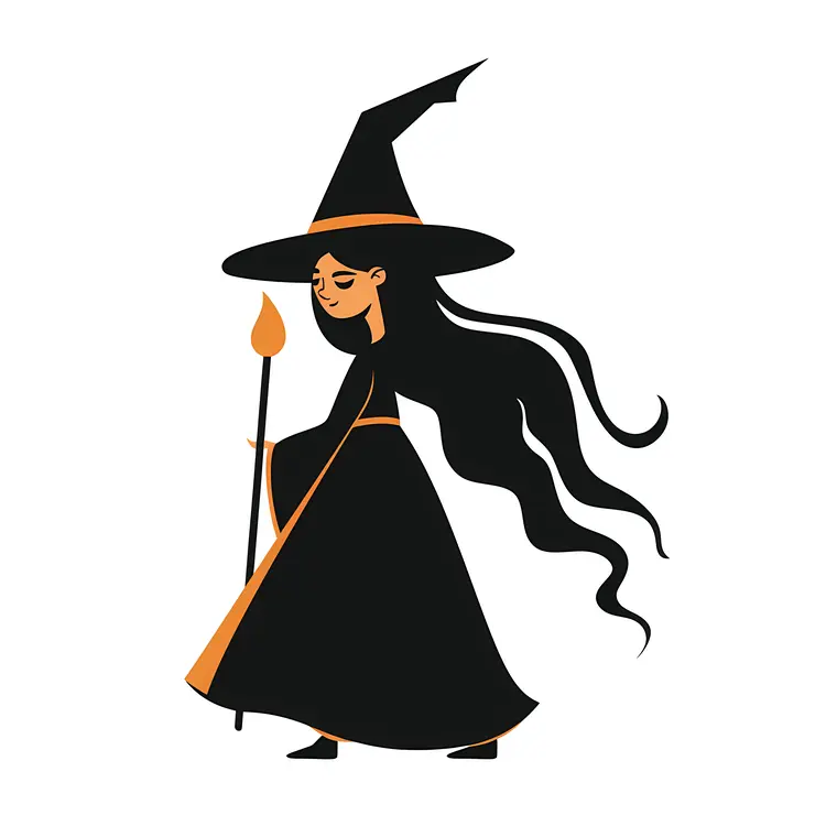 Witch with Flowing Hair and Staff