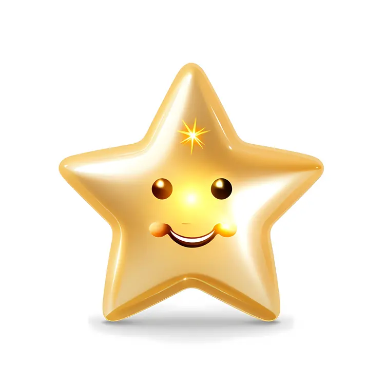Golden Star with Smiling Face and Light